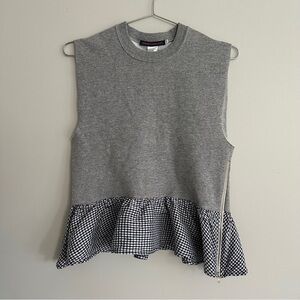Harvey Faircloth Sleeveless Gingham Peplum High Neck Sweatshirt Top